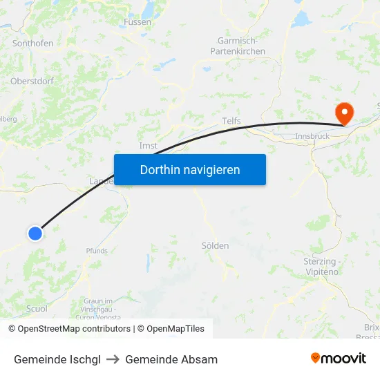 Gemeinde Ischgl to Gemeinde Absam map