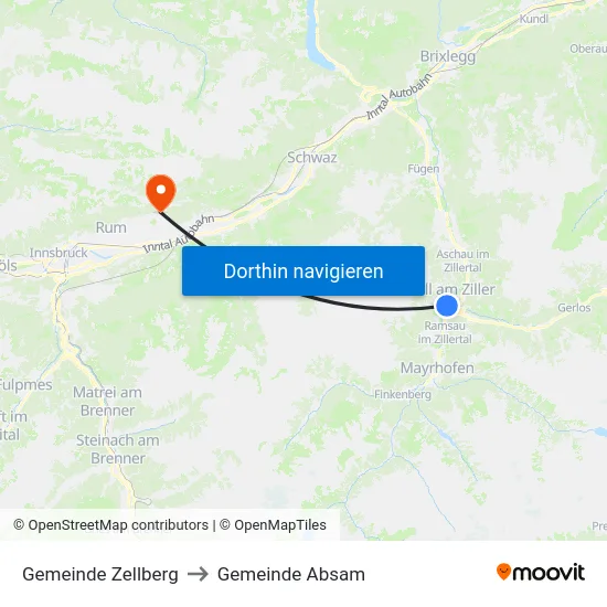 Gemeinde Zellberg to Gemeinde Absam map