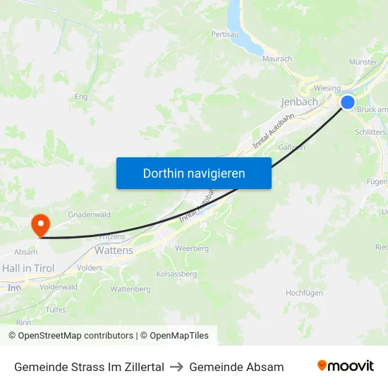Gemeinde Strass Im Zillertal to Gemeinde Absam map