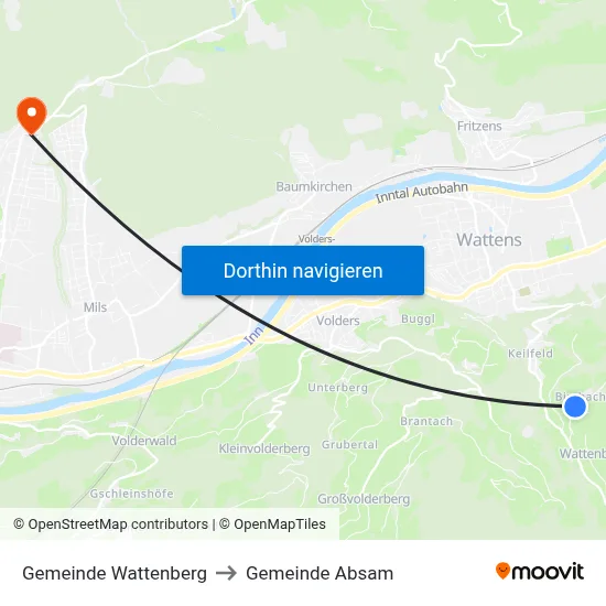 Gemeinde Wattenberg to Gemeinde Absam map