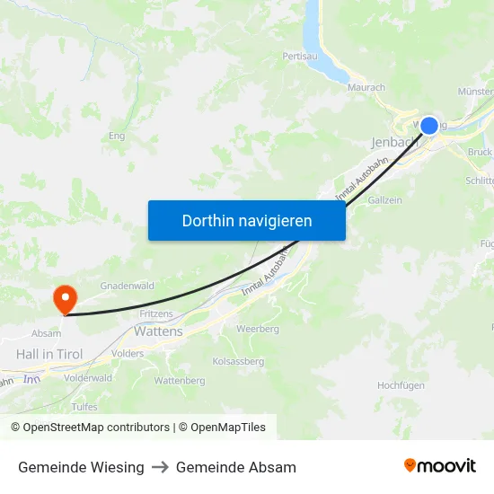 Gemeinde Wiesing to Gemeinde Absam map