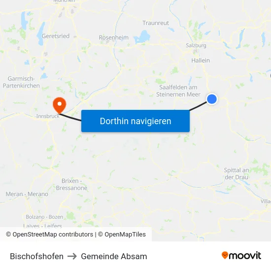Bischofshofen to Gemeinde Absam map