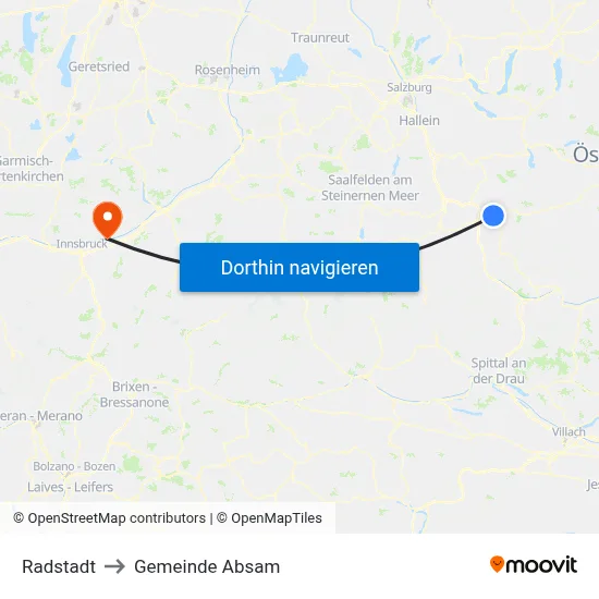 Radstadt to Gemeinde Absam map