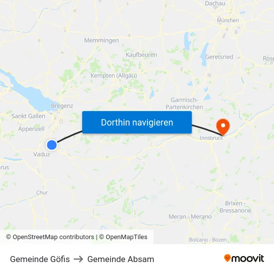 Gemeinde Göfis to Gemeinde Absam map