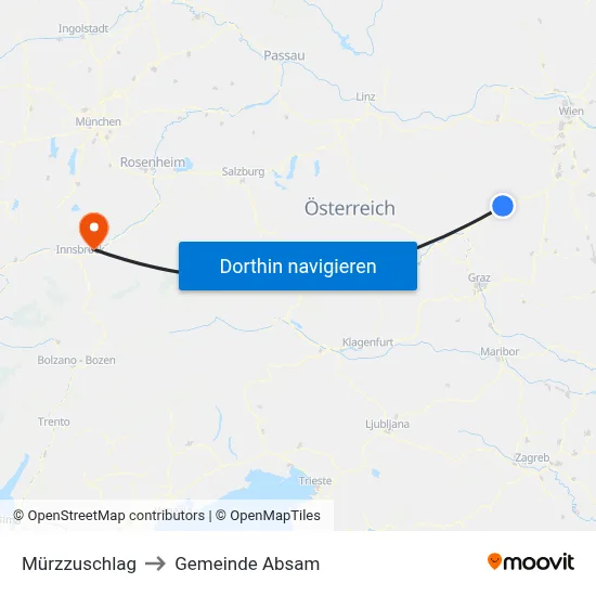 Mürzzuschlag to Gemeinde Absam map