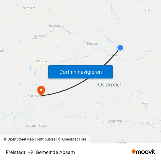 Freistadt to Gemeinde Absam map