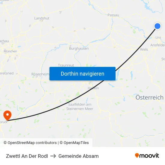 Zwettl An Der Rodl to Gemeinde Absam map