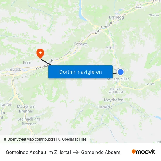 Gemeinde Aschau Im Zillertal to Gemeinde Absam map