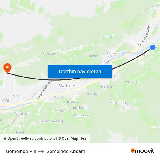 Gemeinde Pill to Gemeinde Absam map