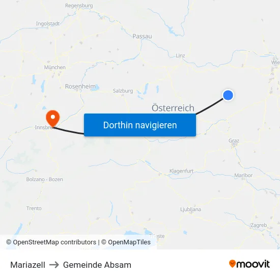 Mariazell to Gemeinde Absam map