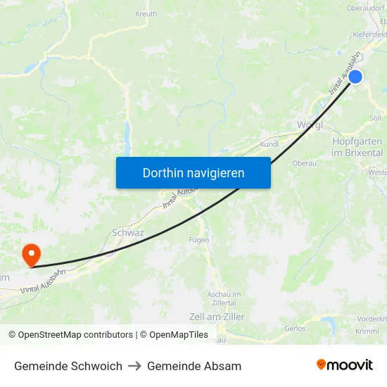 Gemeinde Schwoich to Gemeinde Absam map