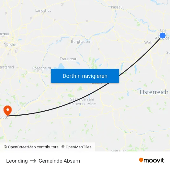Leonding to Gemeinde Absam map