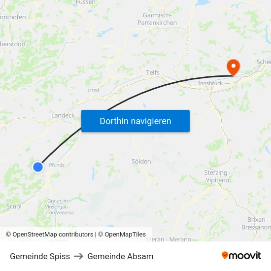 Gemeinde Spiss to Gemeinde Absam map