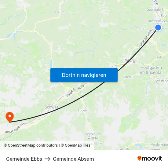 Gemeinde Ebbs to Gemeinde Absam map