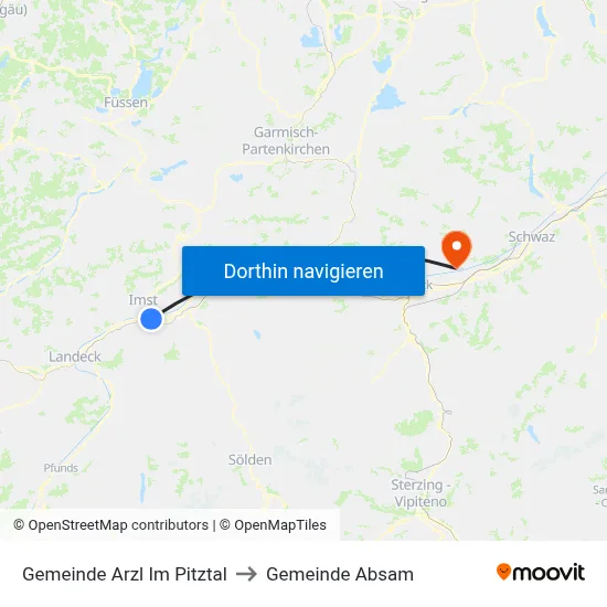 Gemeinde Arzl Im Pitztal to Gemeinde Absam map