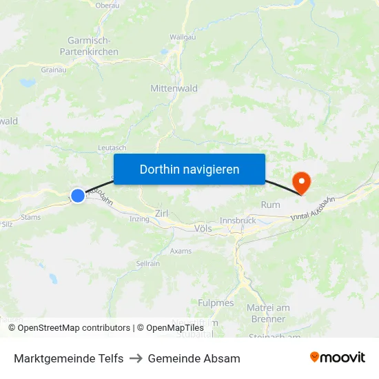 Marktgemeinde Telfs to Gemeinde Absam map