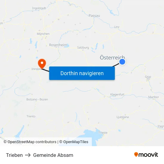 Trieben to Gemeinde Absam map