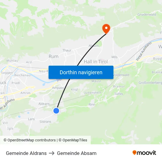 Gemeinde Aldrans to Gemeinde Absam map