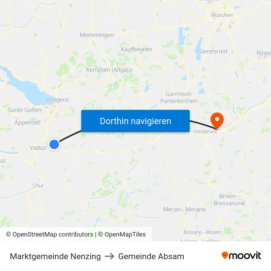 Marktgemeinde Nenzing to Gemeinde Absam map