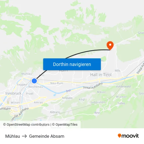 Mühlau to Gemeinde Absam map