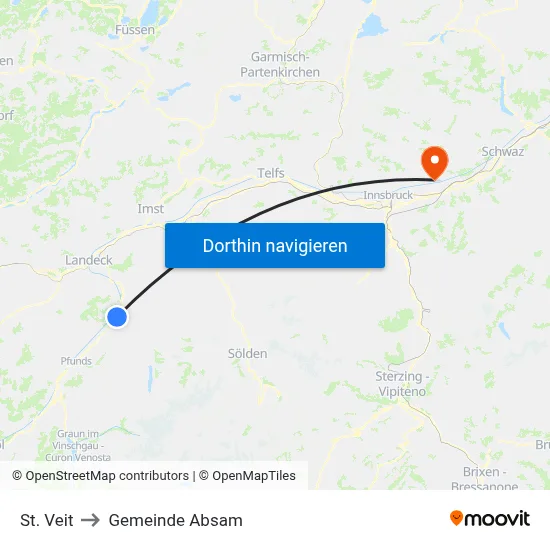 St. Veit to Gemeinde Absam map