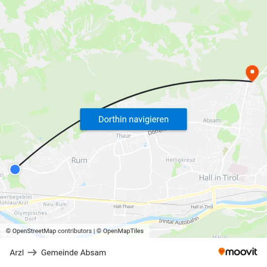 Arzl to Gemeinde Absam map