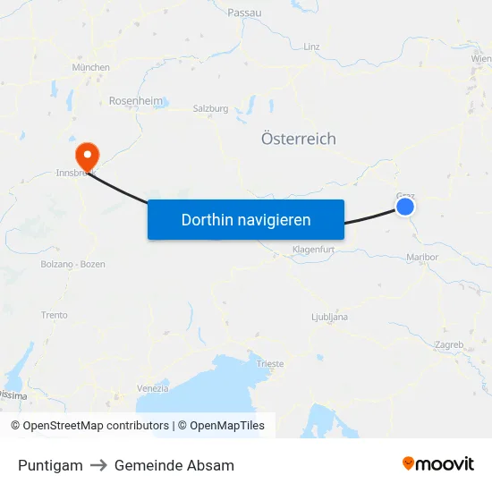 Puntigam to Gemeinde Absam map