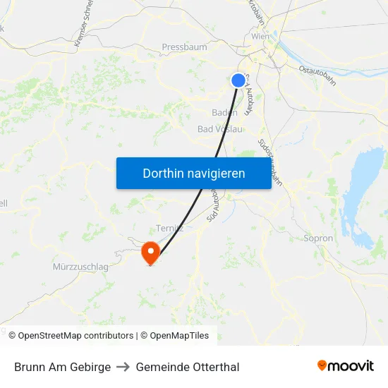 Brunn Am Gebirge to Gemeinde Otterthal map
