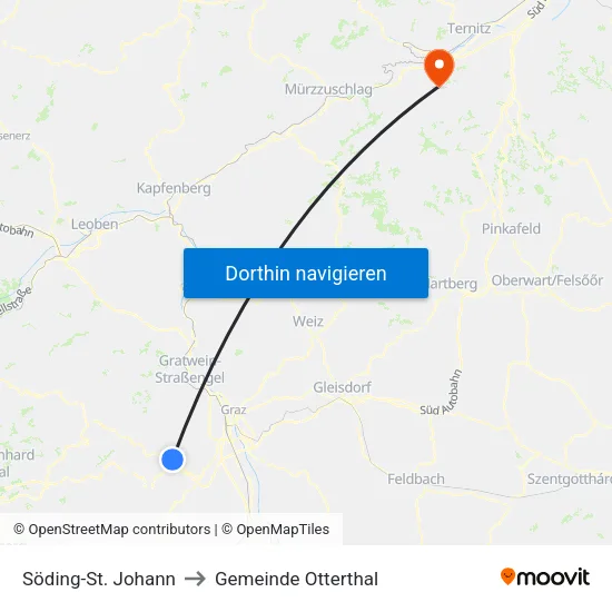 Söding-St. Johann to Gemeinde Otterthal map