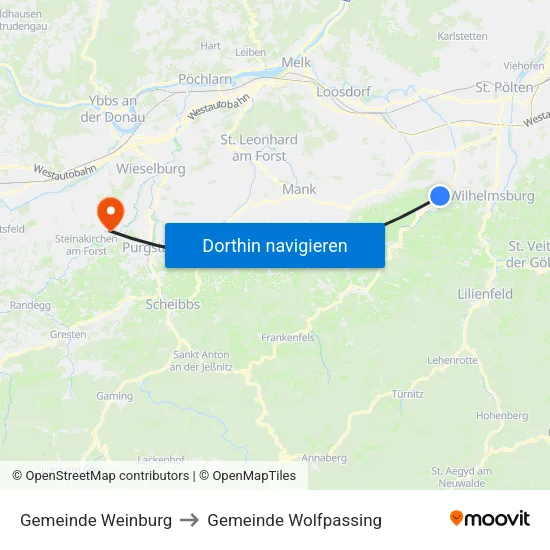 Gemeinde Weinburg to Gemeinde Wolfpassing map