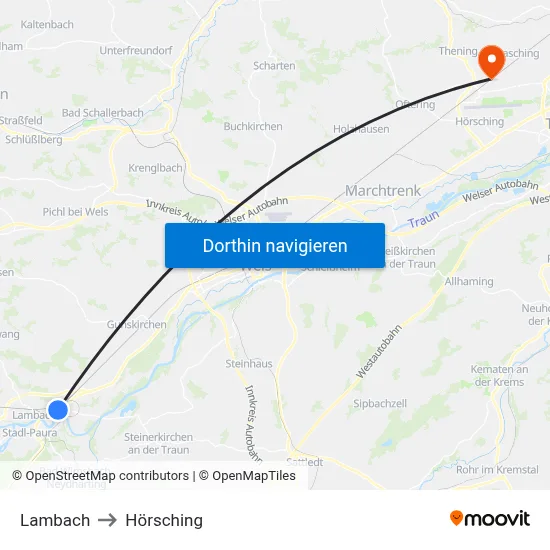 Lambach to Hörsching map