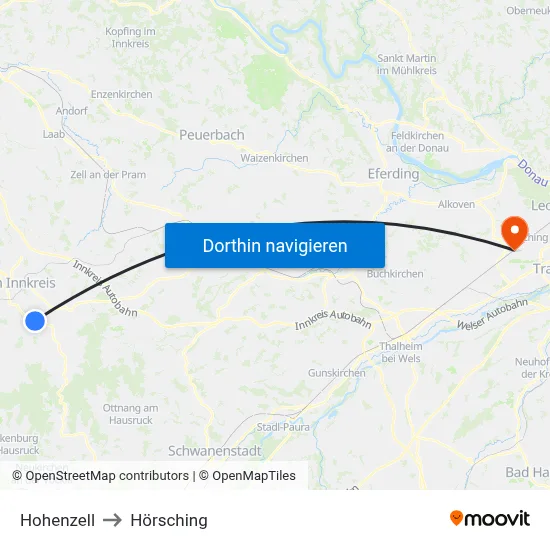Hohenzell to Hörsching map