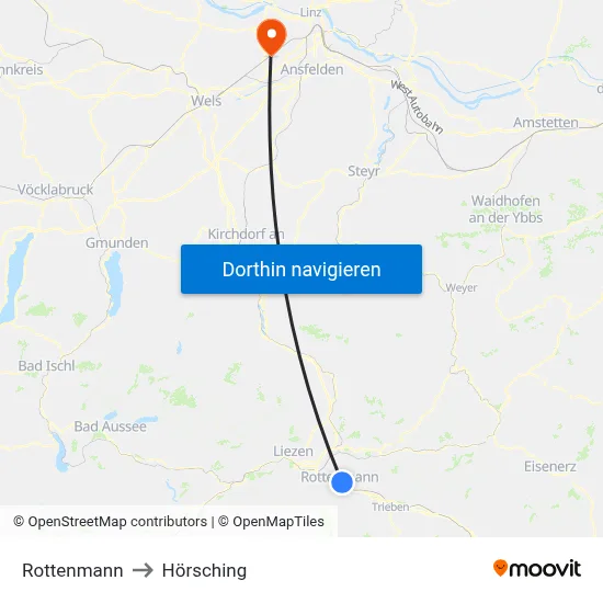 Rottenmann to Hörsching map