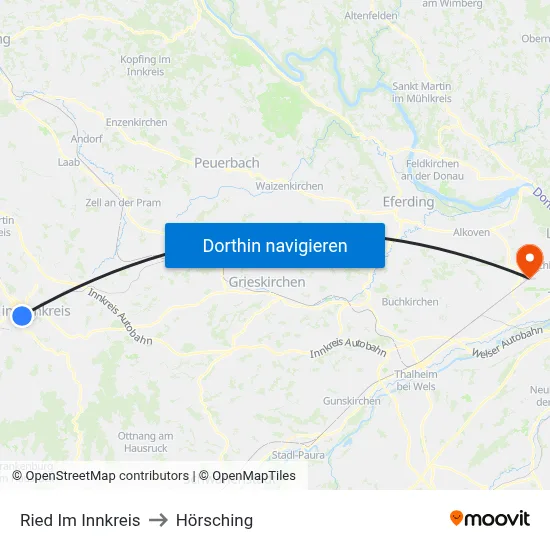 Ried Im Innkreis to Hörsching map