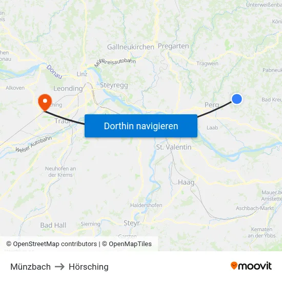 Münzbach to Hörsching map