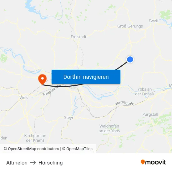 Altmelon to Hörsching map