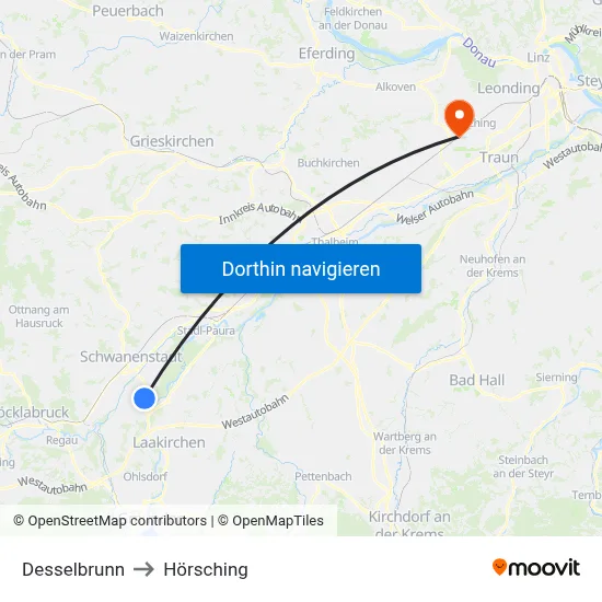 Desselbrunn to Hörsching map