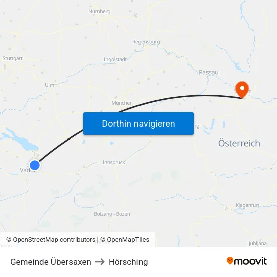 Gemeinde Übersaxen to Hörsching map