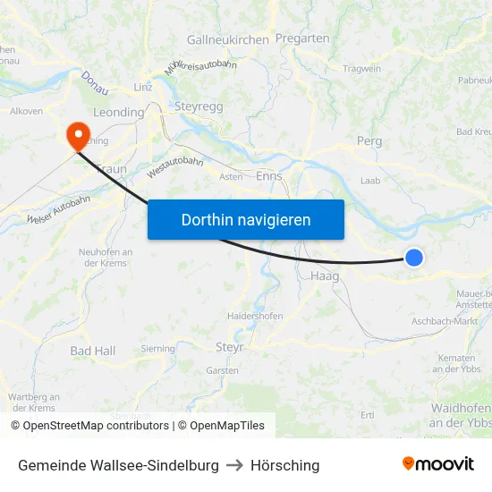 Gemeinde Wallsee-Sindelburg to Hörsching map