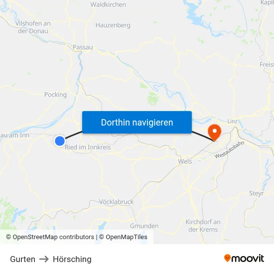 Gurten to Hörsching map
