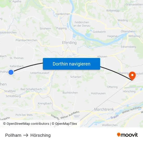 Pollham to Hörsching map