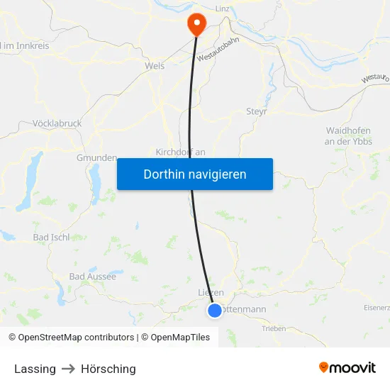 Lassing to Hörsching map