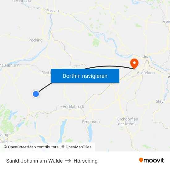 Sankt Johann am Walde to Hörsching map