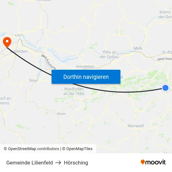 Gemeinde Lilienfeld to Hörsching map