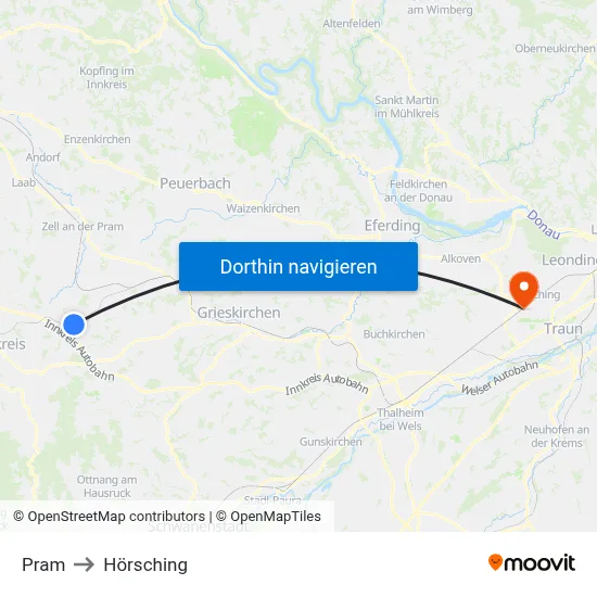 Pram to Hörsching map
