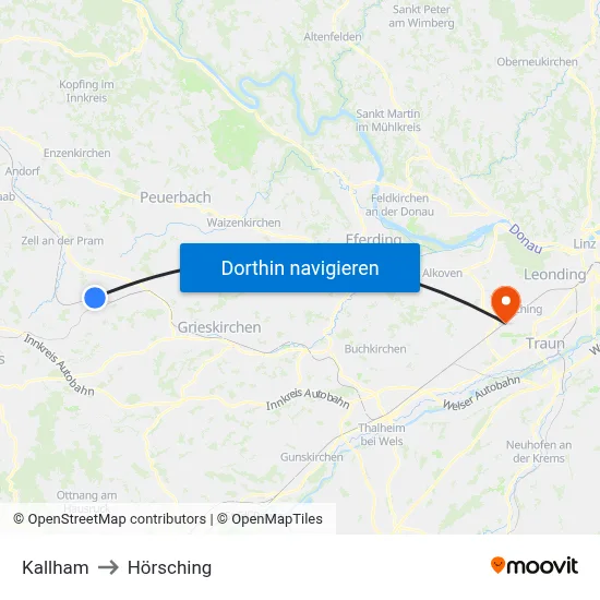 Kallham to Hörsching map
