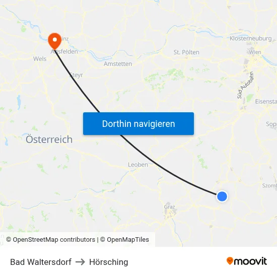 Bad Waltersdorf to Hörsching map