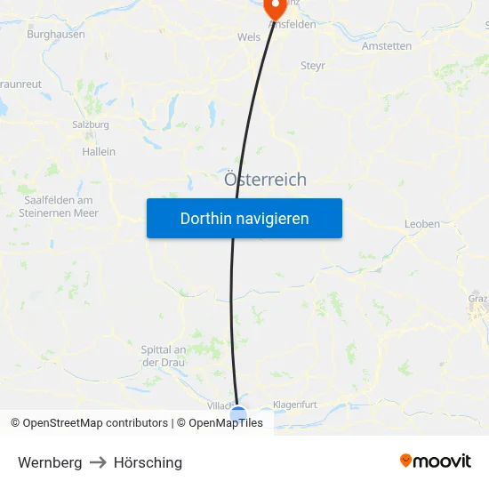 Wernberg to Hörsching map