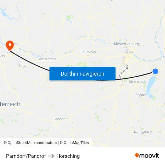Parndorf/Pandrof to Hörsching map