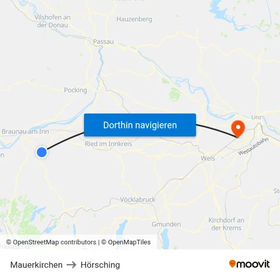 Mauerkirchen to Hörsching map